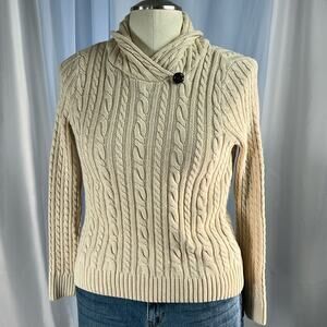 Jeanne Pierre beige long sleeve cable knit cotton mock mock pullover sweater S